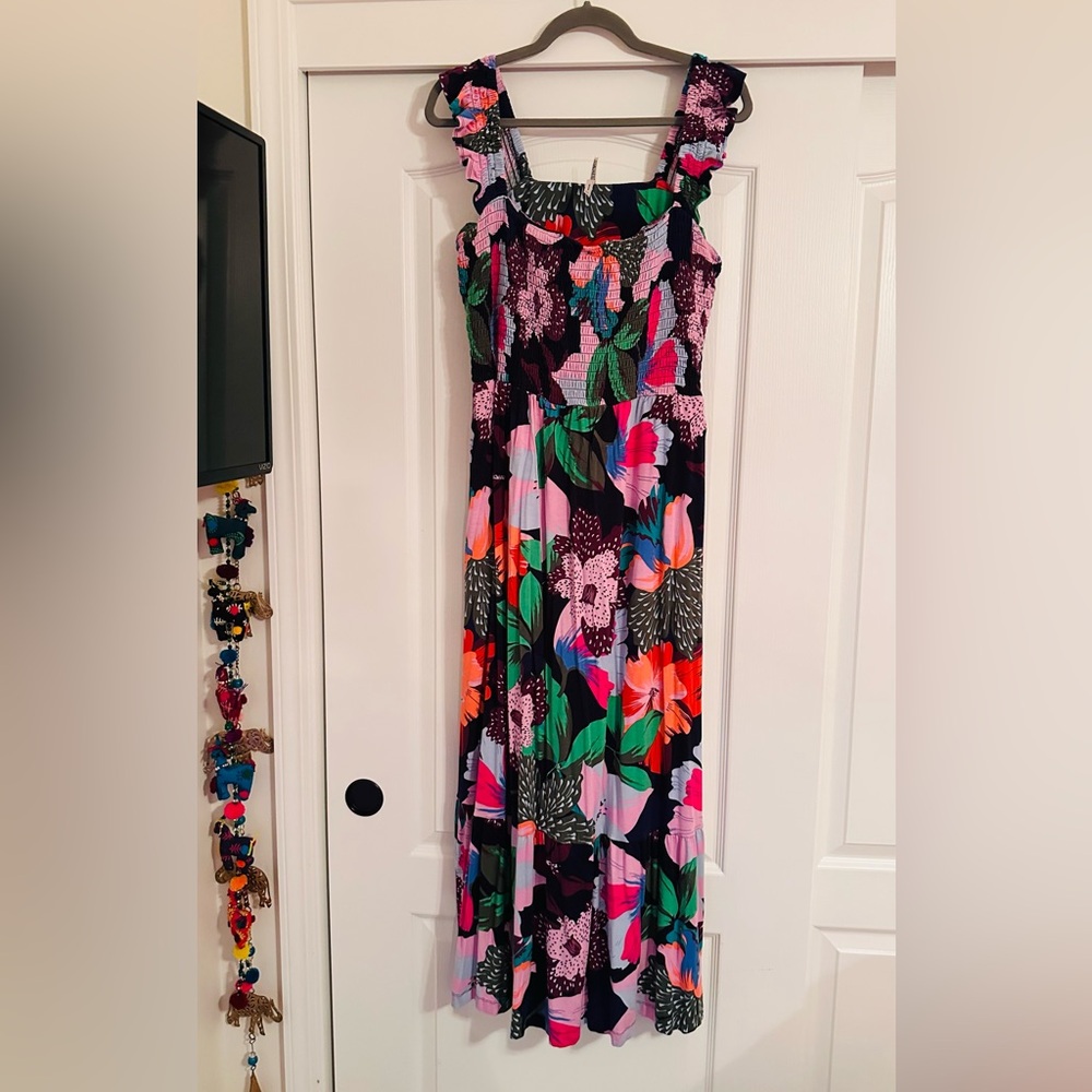 Soma Black Floral Maxi Dress with Pink, Green & Orange Accents